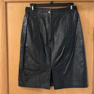 Toffa Women’s Vintage Genuine Leather Knee Length Skirt Black Size 27/4